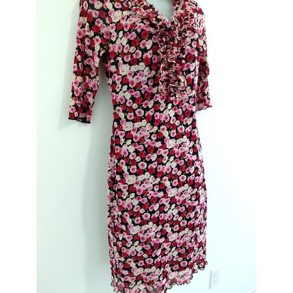 VTG Y2K 90s Zinc Mesh Dress XS/S Pink Red Floral Fairy Romantic Stretch Ruffle - Picture 2 of 13